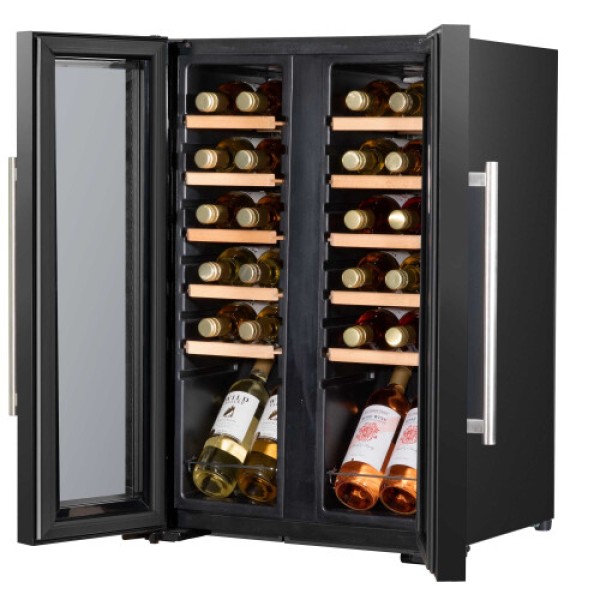 Baridi 24 Bottle Dual Zone Wine Cooler, Fridge, Touch Screen, LED Light Black and Mirror Glass Door - DH97
